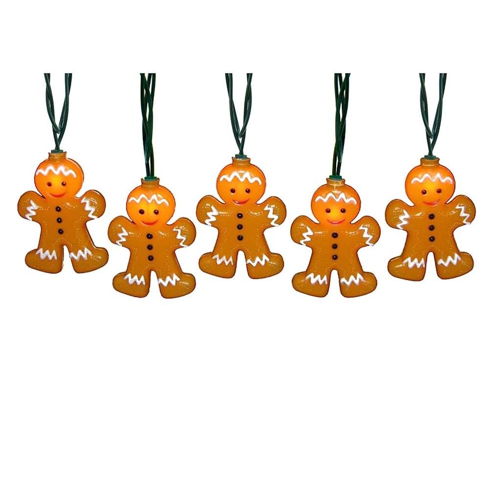 10 Light Green Wire Gingerbread Man String Set 1