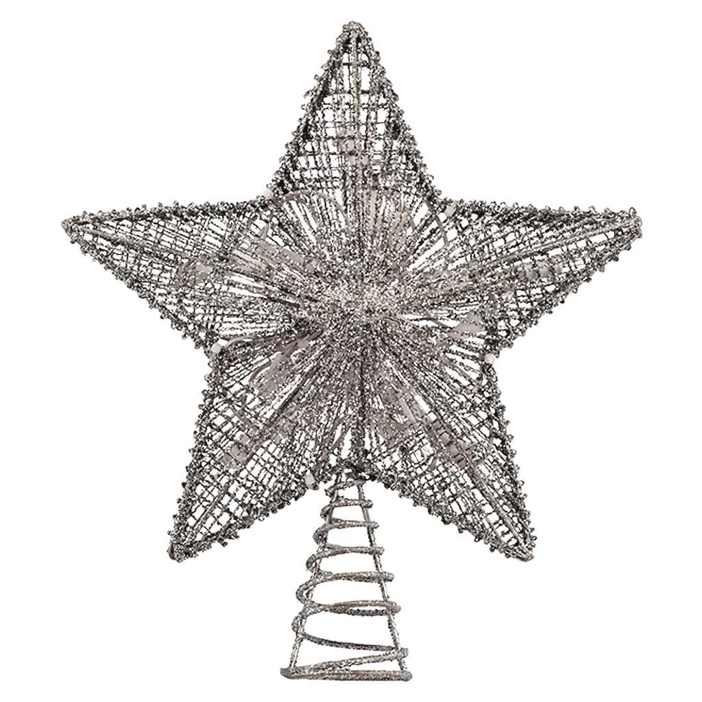 10 Light 10" Silver Glitter Star Tree Topper 1