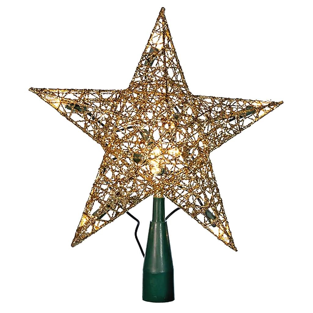10 Light 9" Gold Shimmer Star Tree Topper 1