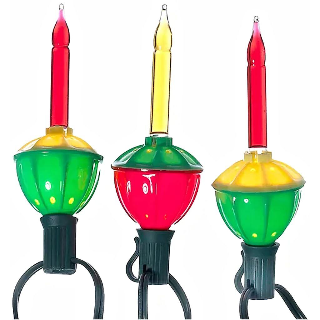 7 Light 15' Green Wire Green/Red/Yellow Bubble Light Set 1
