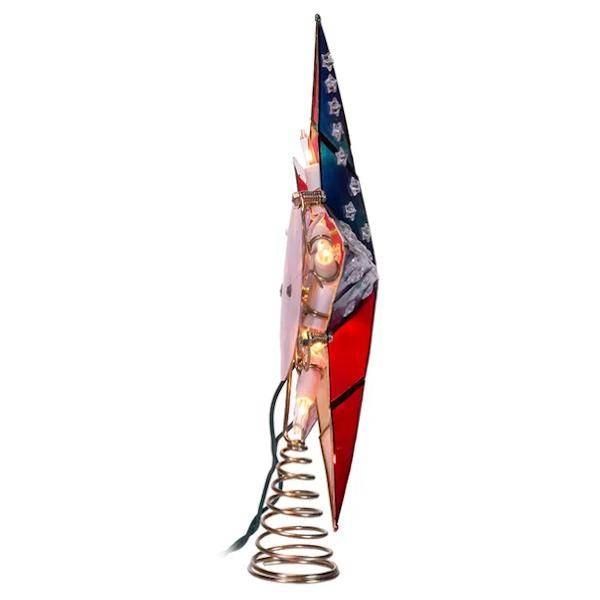 10 Light 9.25" American Flag Capiz Star Christmas Tree Topper 2