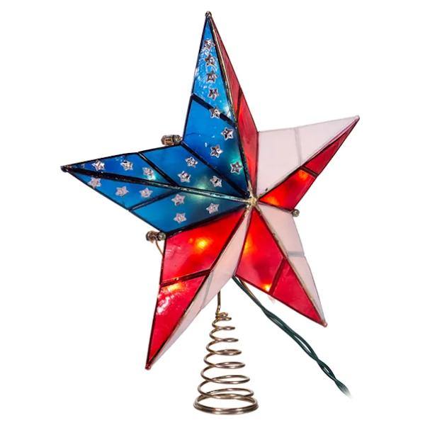 10 Light 9.25" American Flag Capiz Star Christmas Tree Topper 4