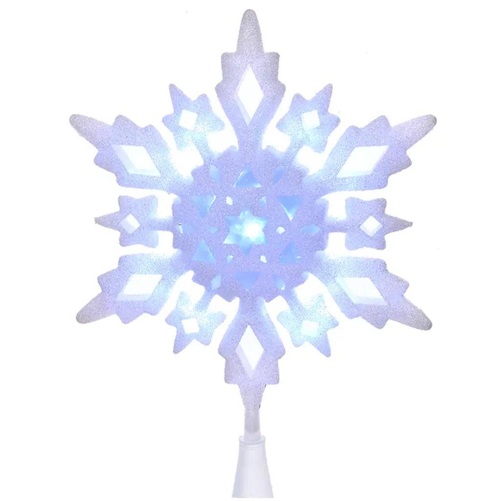10" Snowflake Glitter Cool White Christmas Tree Topper 1