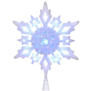 10" Snowflake Glitter Cool White Christmas Tree Topper 1