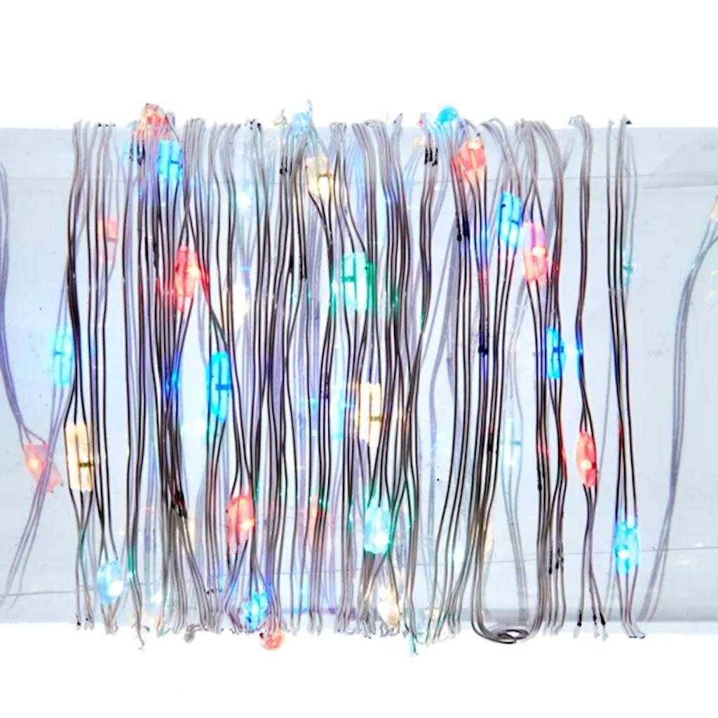 50 Light 16.4' Silver Wire Multi-Color  Battery-Operated Fairy Lights 1