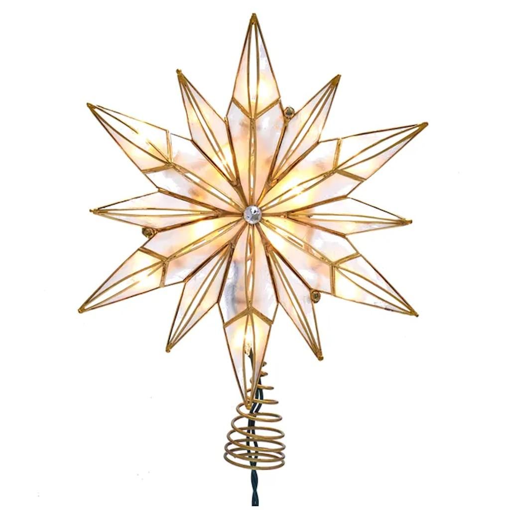 10 Light 10.25" Indoor 12-Point Gold Capiz Star Christmas Tree Topper 1