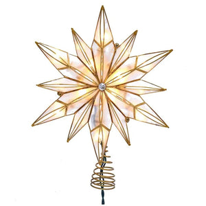 10 Light 10.25" Indoor 12-Point Gold Capiz Star Christmas Tree Topper 1