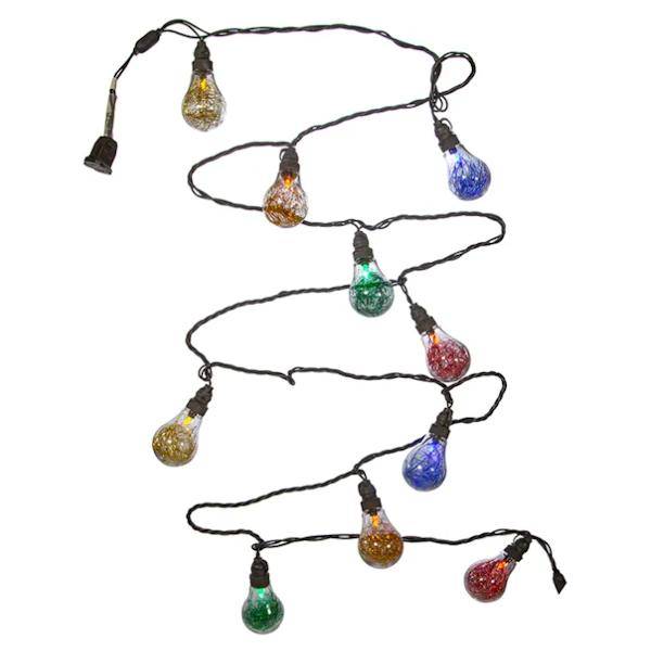 10 Light 10.5' Green Wire Multi-Color A19 Tinsel LED String Set 2