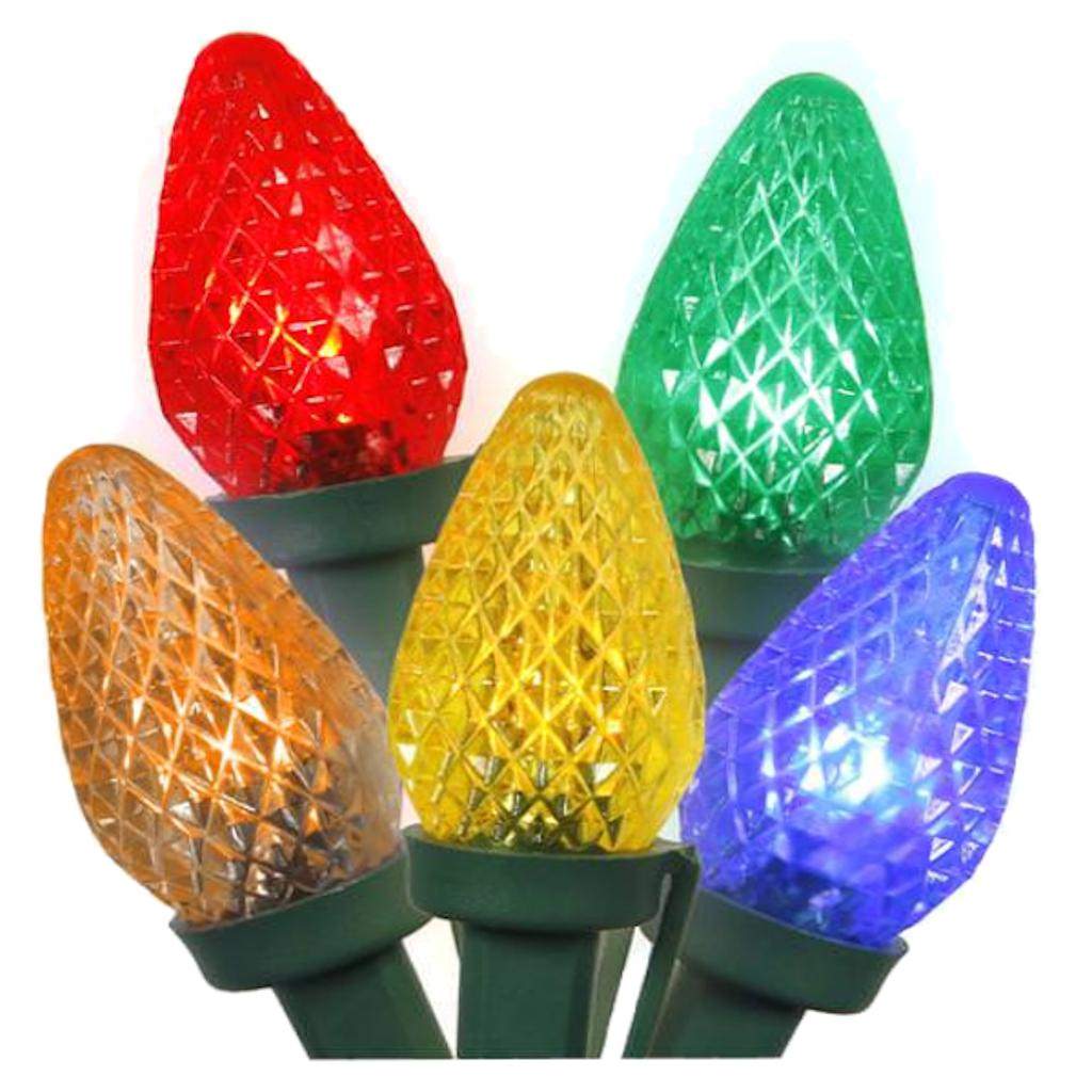 25 Light 10.7' Green Wire Multi-Color LED C7 String with 8" Spacing 1