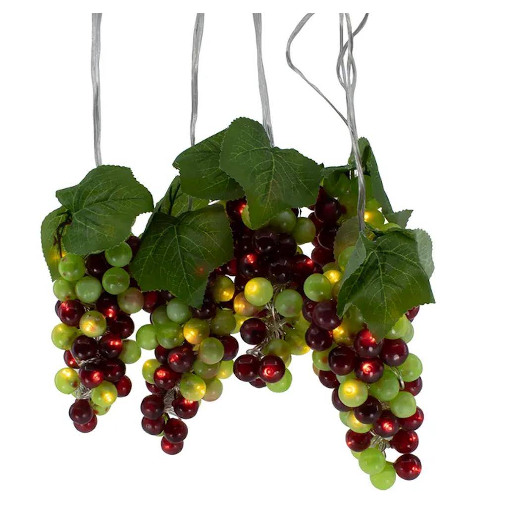 16.5' 100 Light Silver Wire Green/Burgundy Grape Cluster Lights String 1