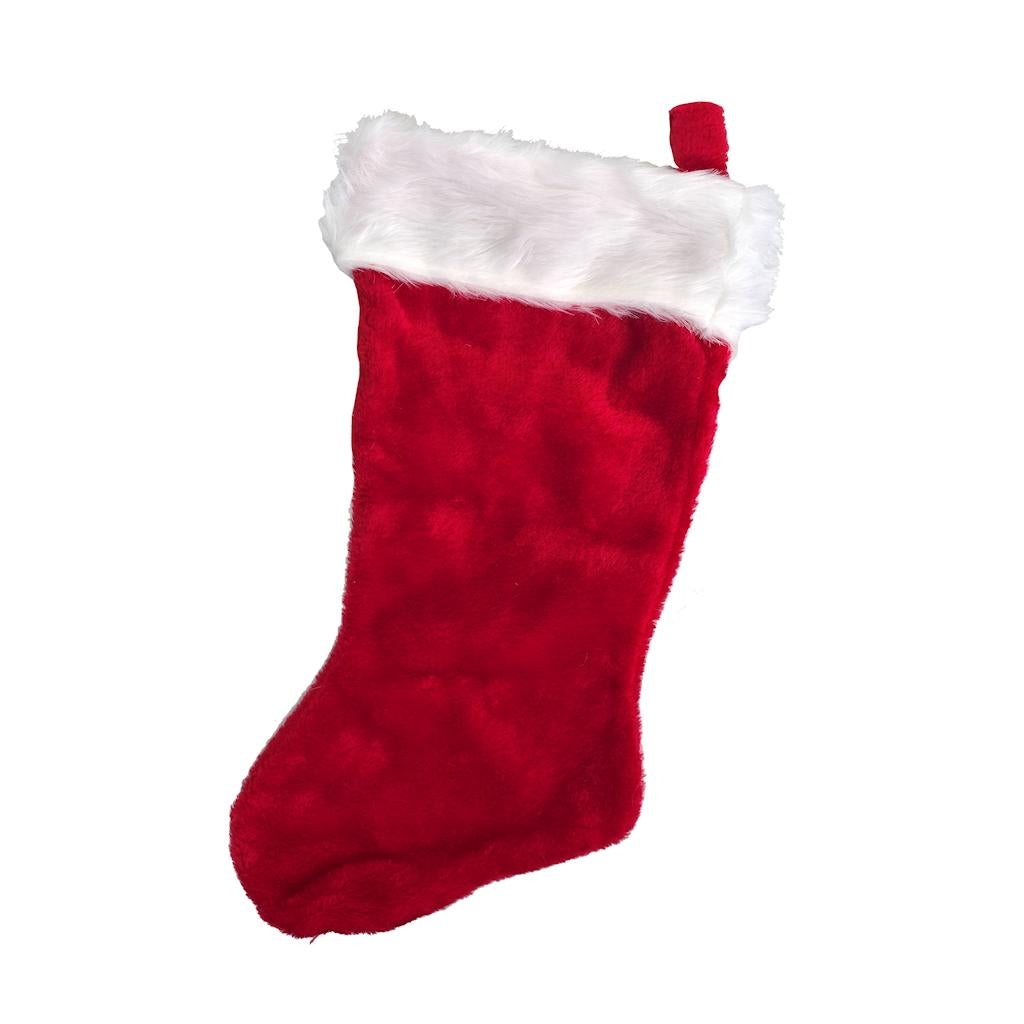 20" Red Faux Rabbit Fur Cuff Stocking 1
