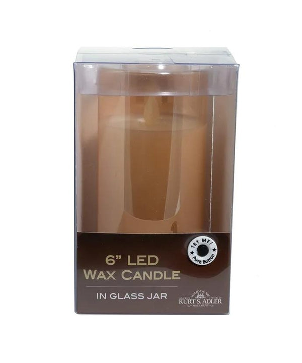 6" Battery Operated Amber LED Ivory Large Flicker Flame Candle In Glass Jar 3