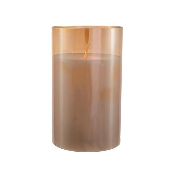6" Battery Operated Amber LED Ivory Large Flicker Flame Candle In Glass Jar 1