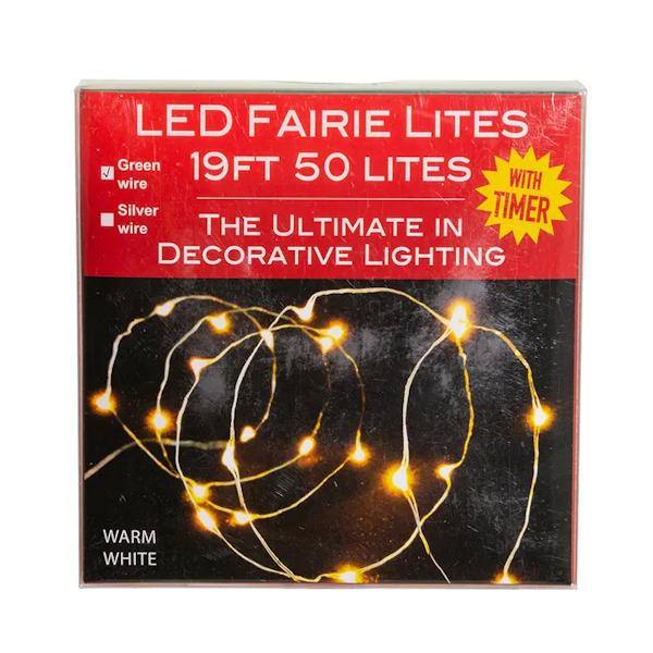 19' 50 Light Green Wire Warm White Battery-Operated Fairy Lights 3