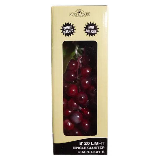 8" 20 Light Burgundy Grape Cluster Battery Operated Light String 3