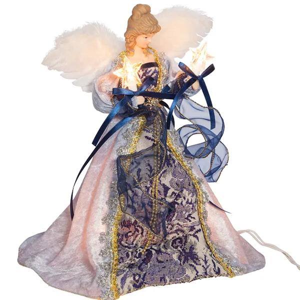 12" Blue and Gold Angel Christmas Tree Topper 2