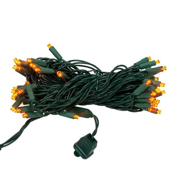 50 Light 25' Green Wire Orange Wide Angle LED Lights with 6" Spacing 2