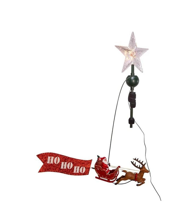 19.7" 5 Light Warm White Rotating Santa and Sleigh LED Star Tree Topper 2