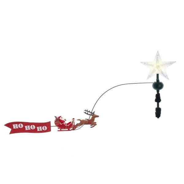 19.7" 5 Light Warm White Rotating Santa and Sleigh LED Star Tree Topper 1