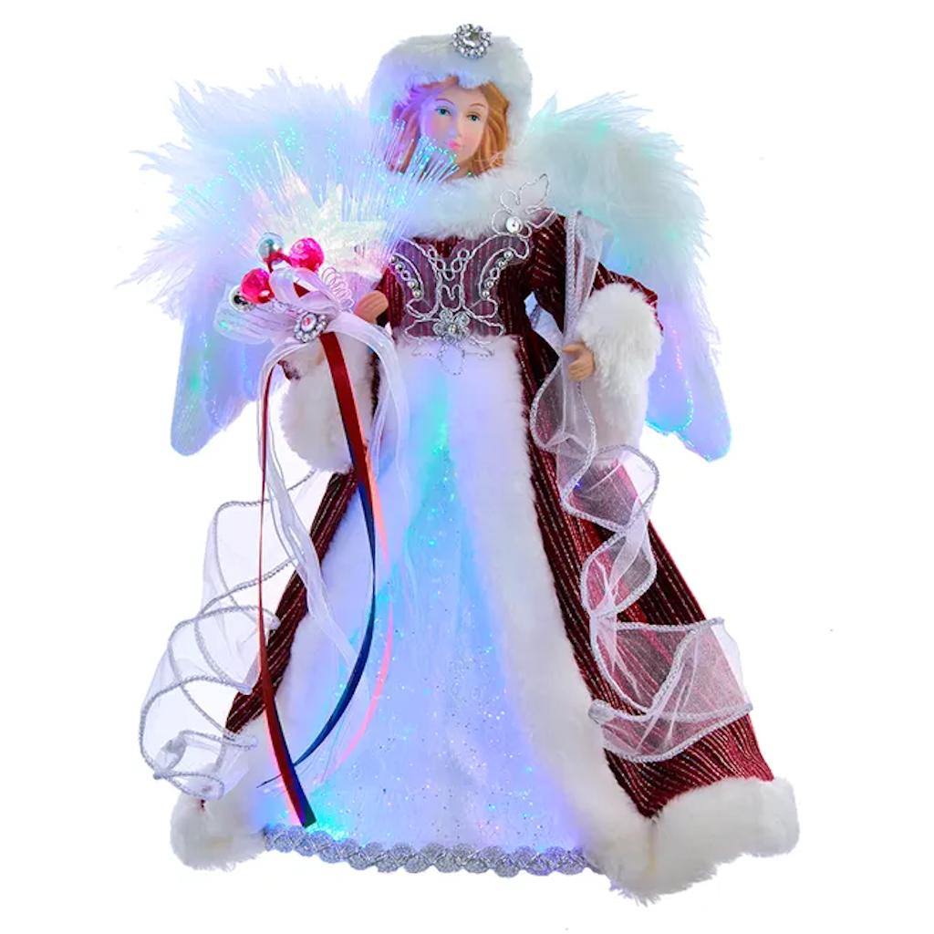 12" Burgundy Angel Color Changing Christmas Tree Topper 1