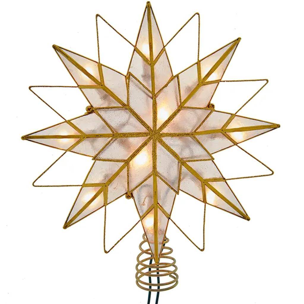 10 Light 9.65" 8-Point Indoor Gold Capiz Star Christmas Tree Topper 1