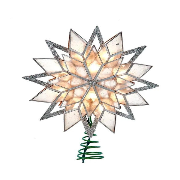10 Light 9.5" UL Silver Glittered Capiz Star Tree Topper 1