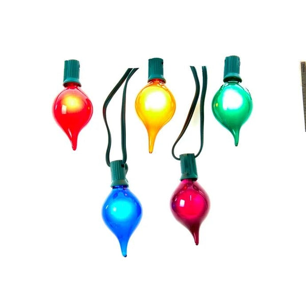 15.5' 10 Light UL Multicolor G45 Teardrop Green Wire Light Set 1