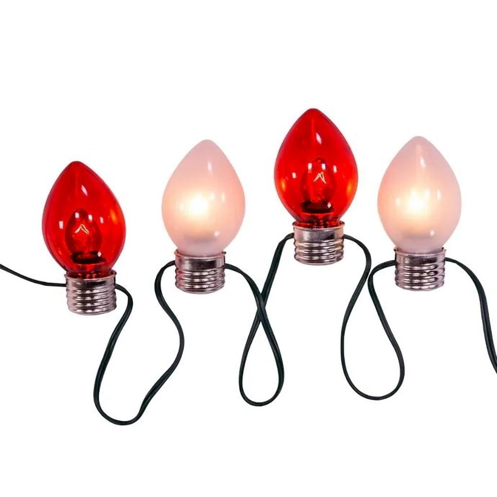 10 Light 9' UL Red & White Giant C7 Bulb Light Set 1