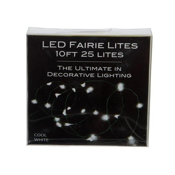 25 Light 8' Battery Operated Cool White Green Wire Fairy Light Set 1