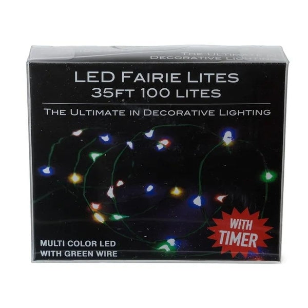 100 Light 33' Battery Operated Multicolor Green Wire Fairy Light Set 1