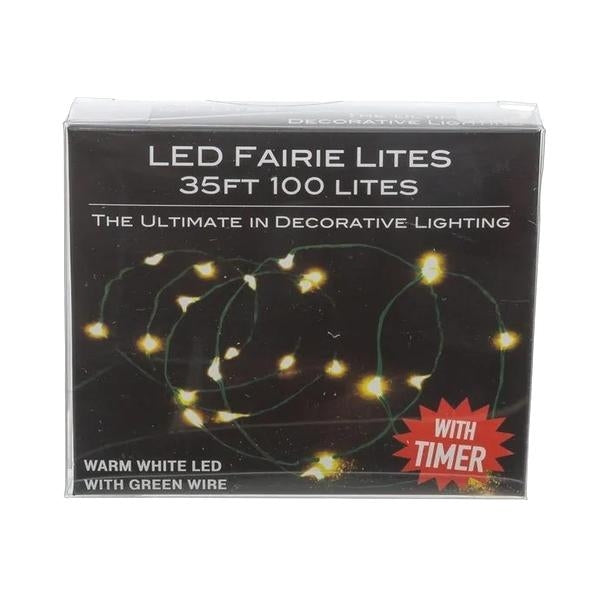 100 Light 33' Battery Operated Warm White Green Wire Fairy Light Set 1