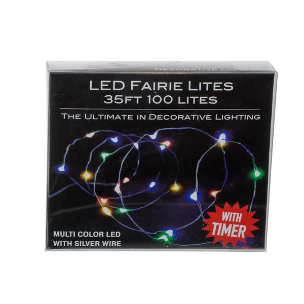 100 Light 33' Battery Operated Multicolor Silver Wire Fairy Light Set 1