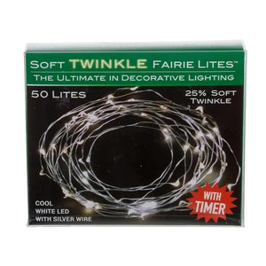 50 Light 16.3' Battery Operated Cool White Soft Twinkle Silver Wire Fairy Light Set 1