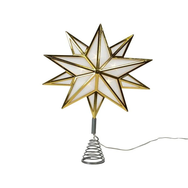 15" 10 Light Warm White Gold Star Christmas Tree Topper 1