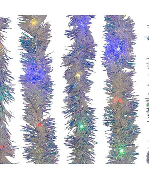 32.8' 100 Artificial Light Multicolor Superbright Iridescent Silver LED Tinsel Garland 2