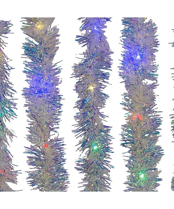 32.8' 100 Artificial Light Multicolor Superbright Iridescent Silver LED Tinsel Garland 2