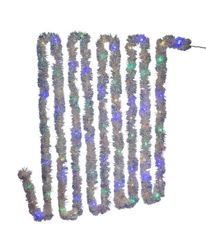 32.8' 100 Artificial Light Multicolor Superbright Iridescent Silver LED Tinsel Garland 3