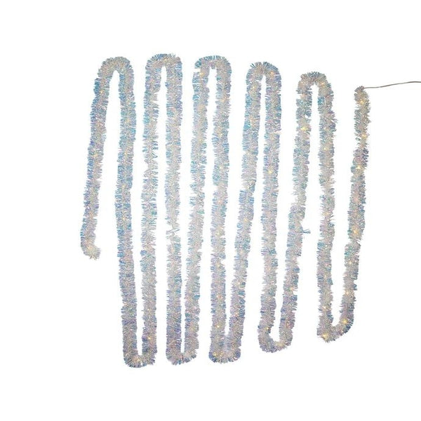 34.8' 100 Artificial Light Multicolor Superbright Iridescent Silver LED Tinsel Garland 1