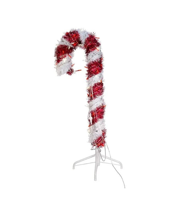 3' 100 Light Pre-Lit Red LED Tinsel Candy Cane 2