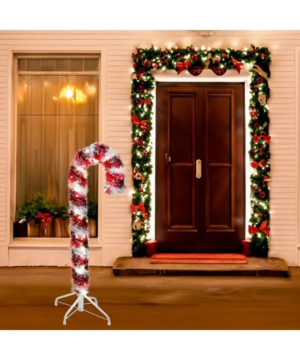 3' 100 Light Pre-Lit Red LED Tinsel Candy Cane 4