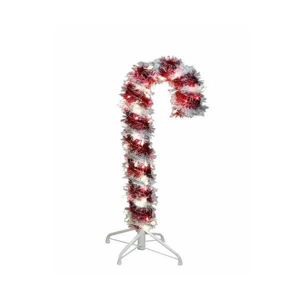 3' 100 Light Pre-Lit Red LED Tinsel Candy Cane 1