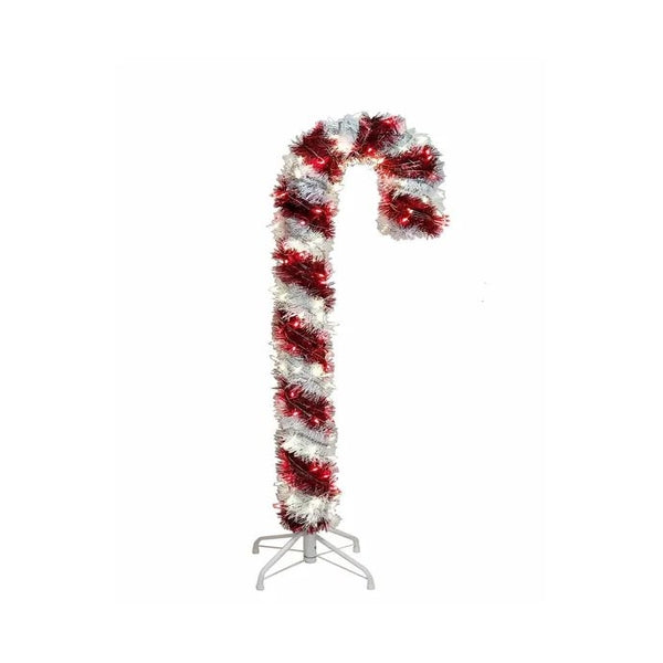 4' 200 Light Pre-Lit Red LED Tinsel Candy Cane 1