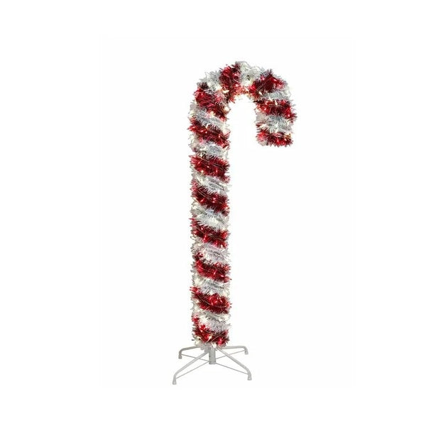 5' 400 Light Pre-Lit Red LED Tinsel Candy Cane 1