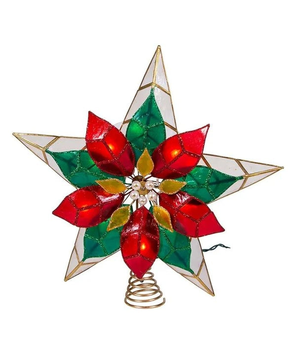 10 Light 11.5" UL Capiz Gold Poinsettia Star Tree Topper 2