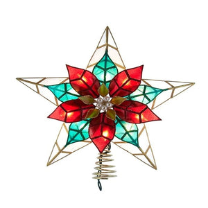 10 Light 11.5" UL Capiz Gold Poinsettia Star Tree Topper 1