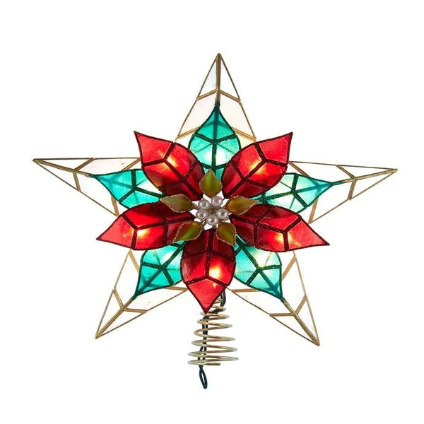 10 Light 11.5" UL Capiz Gold Poinsettia Star Tree Topper 1