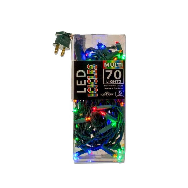 7' 70 Light UL 5MM Commercial Grade Multicolored LED Green Wire Icicle 1
