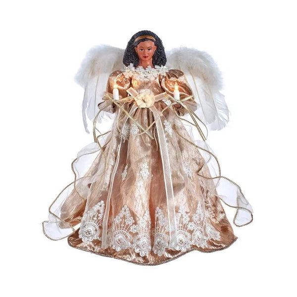 10 Light 16" White & Rose Gold African American Angel Tree Topper 1