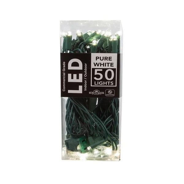 24.5' 50 Light UL Pure White 5MM LED Green Wire Light Set 1