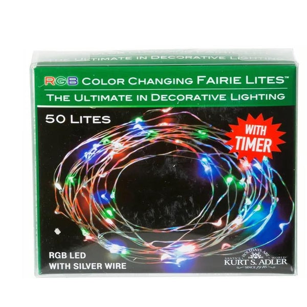 50 Light 16.3' Battery Operated Color Changing RGB Silver Wire Fairy Light Set 1